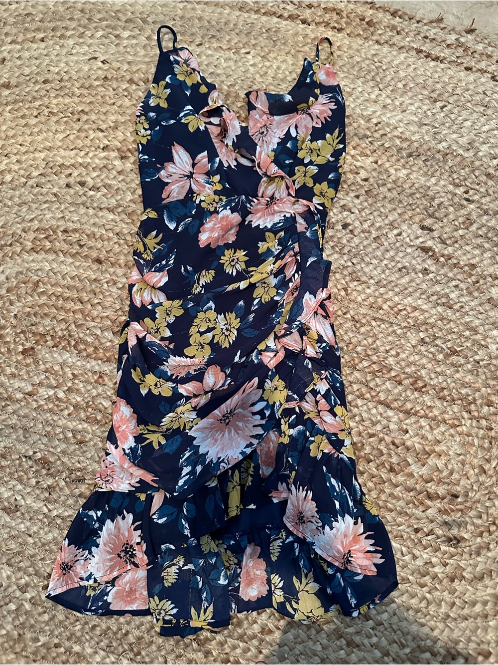 LULUS RUCHED FLORAL MINI DRESS - Picture 2 of 4
